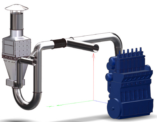 1만 마력 급 SCR 시스템과 2행정 디젤엔진 3D 설계도(기계연 제공)